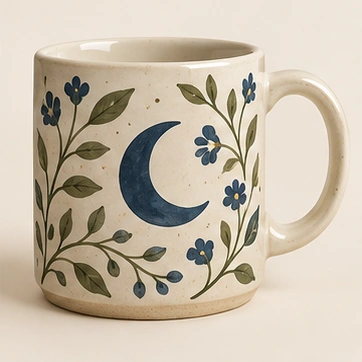 Lunar Garden Mug, Indigo painted stoneware