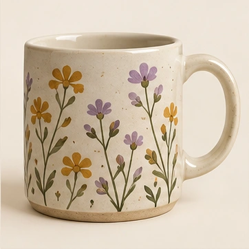 Wildflower Meadow Mug, Lavender painted stoneware
